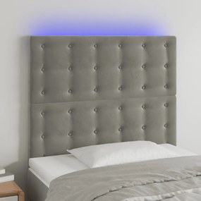 3122894 vidaXL Tăblie de pat cu LED, gri deschis, 90x5x118/128 cm, catifea
