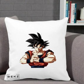 Perna Personalizata Dragon Ball Goku Portret Serios, 40x40 cm, Alba Mata, Husa Detasabila, Perna Inclusa, BEKZ®