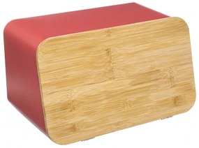 Cutie de paine Roshner Red, metal, capac bambus, L. 36.7 x l. 18.4 x h. 21.8 cm