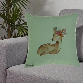 Perna Decorativa Caprioara cu Flori in Coama, 40x40 cm, Verde, Husa Detasabila, Perna Inclusa, BEKZ®