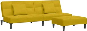 vidaXL Canapea extensibilă cu taburet, 2 locuri, galben, catifea
