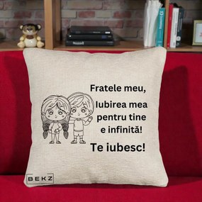 Cadou pentru Frate - Perna Personalizata Fratele Meu Te Iubesc Copii Anime Line Art Negru, 40x40 cm, Bej Canapea, Husa Detasabila, Perna Inclusa, BEKZ®