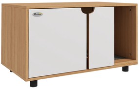 PawHut Mobilier pentru litieră, casă de toaletă pe picioare pentru pisici 2 în 1, uși, stil scandinav 80 x 48 x 48 cm natural și alb | Aosom Romania