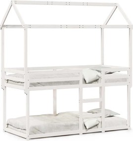 vidaXL Pat supraetajat cu acoperiș, alb, 80x200 cm, lemn masiv de pin