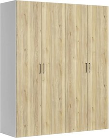 Dressing FLEX, alb/stejar, PAL, cu 4 usi, 200x66x240 cm