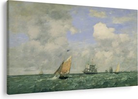 Tablou - Eugène Boudin, Ships and Sailing Boats Leaving Le Havre, reproducere (90x60 cm)