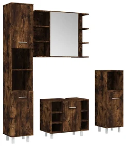 3187612 vidaXL Set dulapuri de baie, 4 piese, stejar afumat, lemn prelucrat