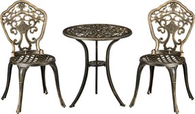 Outsunny Set Bistrò de Grădină 3 Piese cu 2 Scaune de Grădină și Masă Rotundă cu Orificiu pentru Umbrelă, Set Masă și Scaune de Grădină din Aluminiu, pentru Terasă, Curte, Exterior, Bronz | Aosom Romania