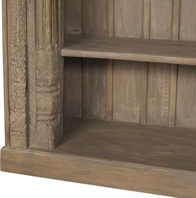 Bibliotecă sculptată din lemn masiv de teak, finisaj natural antichizat, 4 rafturi deschise, piesă unicat, 168×56×272 cm, „Dharma"