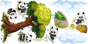 Autocolant pentru copii panda veseli pe copac 100 x 200 cm