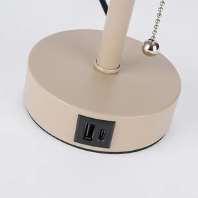 Brilagi - Lampă de masă TABLON cu port USB, 1xE27/25W/230V, bej/alb