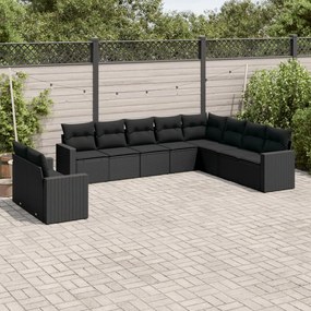 3251502 vidaXL Set canapele de grădină cu perne, 10 piese, negru, poliratan