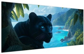 Tablou - Pantera neagră în junglă (120x50 cm)