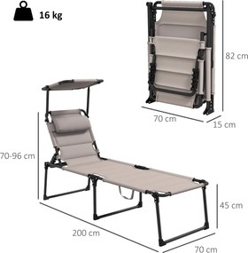 Outsunny Set de 2 șezlonguri pliabile confort sporit spătar parasolar reglabile multi-poziții, kaki | Aosom Romania