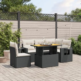 vidaXL Set mobilier de grădină cu perne, 6 piese, negru, poliratan