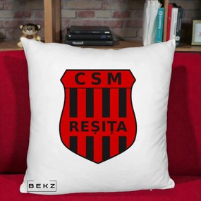 Perna Personalizata CSM Resita Fotbal, 40x40 cm, Alb Pufos, Husa Detasabila, Perna Inclusa, BEKZ®