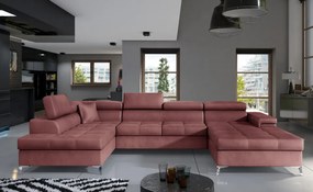 Canapea modulara, extensibila, cu spatiu pentru depozitare, 345x202x90 cm, Eduardo L02, Eltap (Culoare: Roz Piersica / Monolith 63)