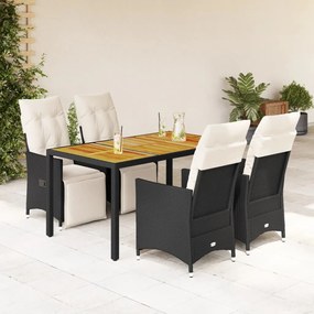 vidaXL Set mobilier de grădină cu perne, 5 piese, negru, poliratan