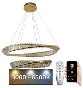 Lustră LED dimabilă pe cablu LED/90W/230V 3000-6500K auriu/crom + telecomandă