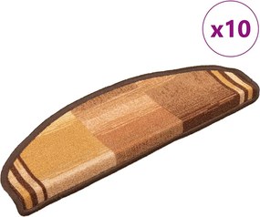 vidaXL Covorașe pentru scări autoadezive, 10 buc., maro, 65x21x4 cm