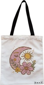 Sacosa de Panza pentru Cumparaturi, Geanta Tote, Sunny Moon, Cu fermoar, 38x34.5 cm, Alba, BEKZ®