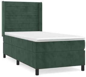 3132726 vidaXL Pat box spring cu saltea, verde închis, 100x200 cm, catifea