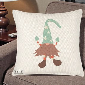 Perna Decorativa Pitic Gnom Nordic cu Cadou Menta, 40x40 cm, Crem Reliefat, Husa Detasabila, Perna Inclusa, BEKZ®