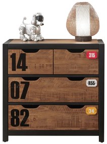 Set Mobilier Cameră Copii ALEX, 5 Piese, Pat 90x200 cm, Somieră Inclusă, Pin Masiv și Metal Negru – Vipack