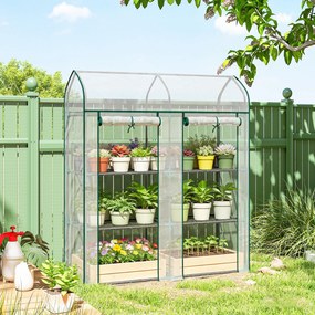 Outsunny Seră pentru Balcon cu 3 Rafturi și 2 Uși Rulabile, Cadru din Oțel și Husă PVC, 143x46x165 cm, Transparentă | Aosom Romania