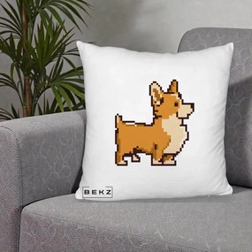 Perna Personalizata Corgi Pixel Art, 40x40 cm, Alb Pufos, Husa Detasabila, Perna Inclusa, BEKZ®