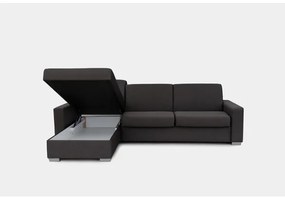 Canapea colțar extensibilă LEKA stânga, maro, cu spațiu depozitare, pentru dormi