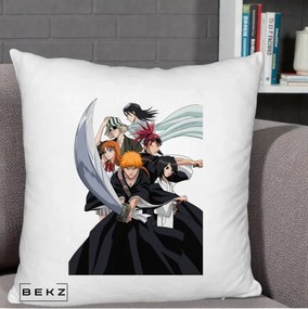 Perna Personalizata Bleach Grup Complet Ichigo si Prietenii, 40x40 cm, Alb Pufos, Husa Detasabila, Perna Inclusa, BEKZ®