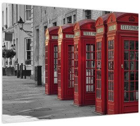 Tablou pe sticlă - Cutii telefonice din Londra (70x50 cm)