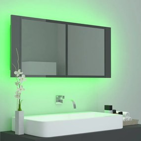 Dulap de baie cu oglinda si LED, gri extralucios, 100x12x45 cm gri foarte lucios