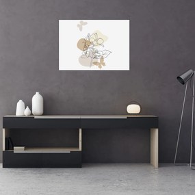 Tablou pe sticlă - Flori bej cu fluture N⁰1 (70x50 cm)