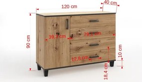 Comodă POLA 02 – 120x40x90 cm – Stejar Artisan