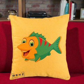 Perna Decorativa Peste Vesel Cartoon, 40x40 cm, Galben, Husa Detasabila, Perna Inclusa, BEKZ®