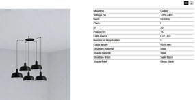 Lustra cu 5 pendule metal TATAWIN M negru