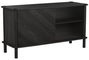 Vitrină neagră din lemn de stejar cu ușă glisantă 135x73,5x48 cm Italic – UMAGE