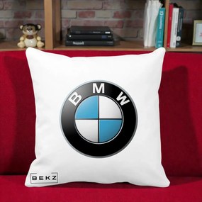 Perna Personalizata cu emblema BMW, 40x40 cm, Alba Mata, Husa Detasabila, Perna Inclusa, BEKZ®