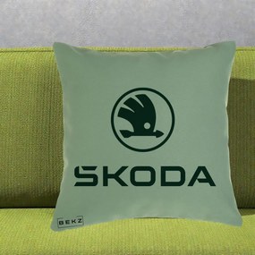 Perna Personalizata cu emblema Skoda, 40x40 cm, Verde, Husa Detasabila, Perna Inclusa, BEKZ®
