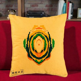 Perna Decorativa Oval Abstract Multicolor, 40x40 cm, Galben, Husa Detasabila, Perna Inclusa, BEKZ®