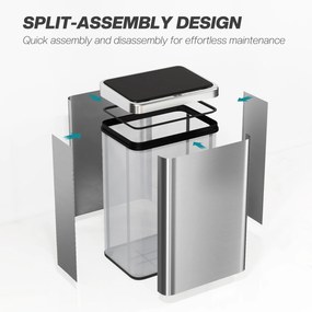 HOMCOM Coș de gunoi cu senzor 40L oțel inoxidabil Coș de gunoi automat cu capac cu închidere silențioasă senzor de mișcare 35,5 x 26 x 55 cm Argintiu | Aosom Romania