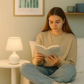 Lampa de masa ceramica si abajur bej Ingrid