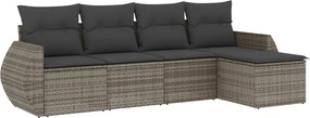 vidaXL Set canapea de grădină cu perne, 5 piese, gri, poliratan