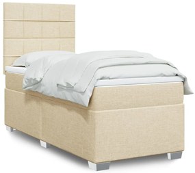 vidaXL Pat box spring cu saltea, crem, 90x200 cm, textil