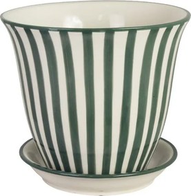 Ghiveci din ceramică pictat manual cu dungi, Ø 22 x H 18,5 cm, verde închis „Miriam"