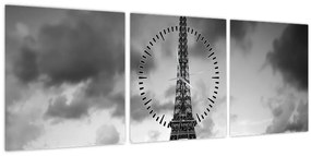 Tablou - Turnul Eiffel și mașina roșie (cu ceas) (90x30 cm)