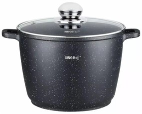 Oală cu capac 28 cm, 10L – Kinghoff KH 1599, antiaderentă cu marmură, neagră, ideală pentru supe și mâncăruri în volum mare