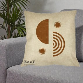 Perna Decorativa Boho Sun si Spirala, 40x40 cm, Crem, Husa Detasabila, Perna Inclusa, BEKZ®
